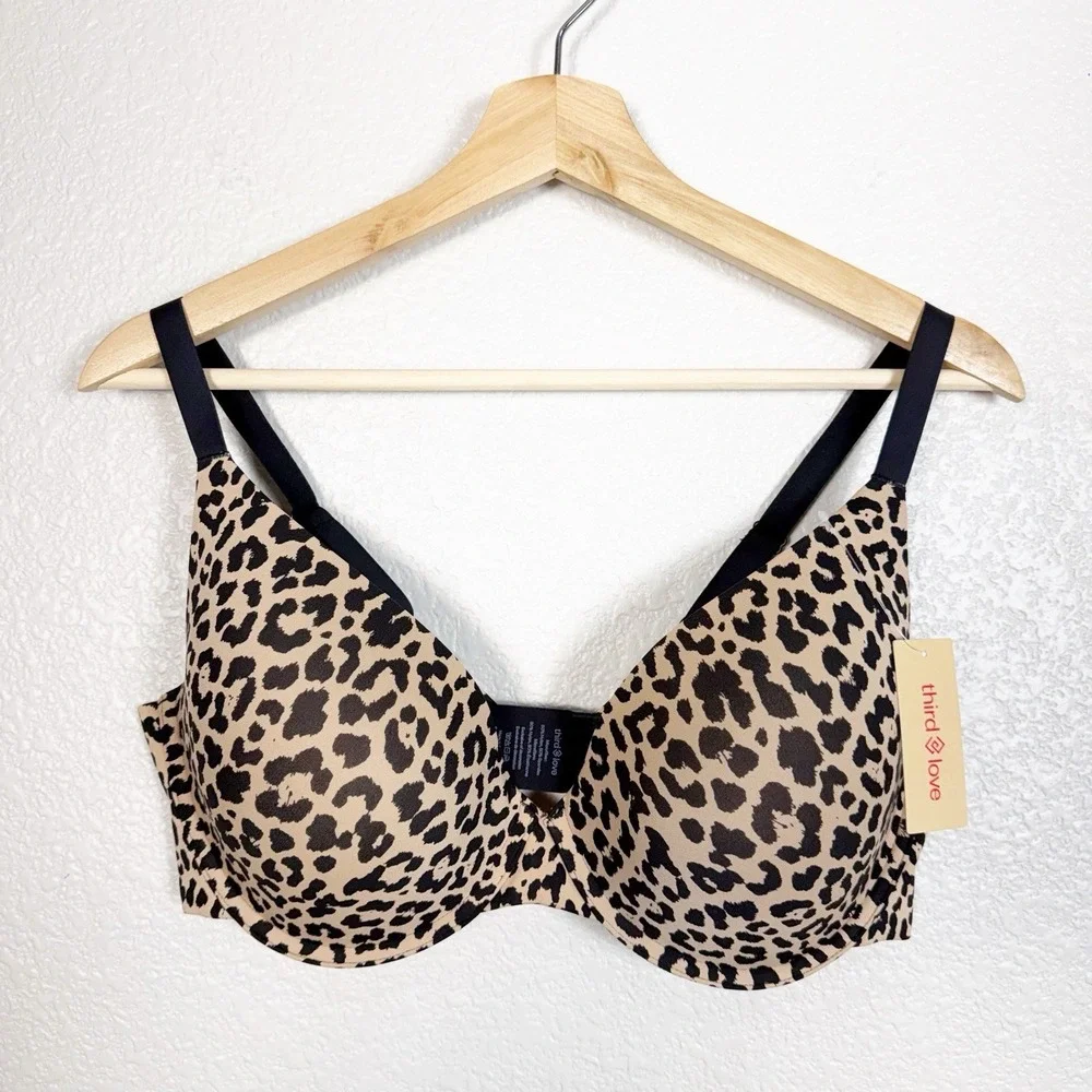 ThirdLove Leopard Print T-Shirt Bra in Tan and Black